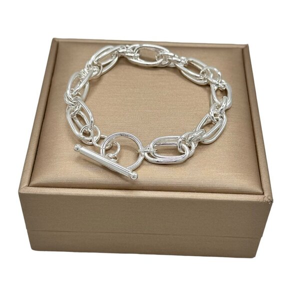 NWT Chunky Link Bracelet  S925 Sterling Silver With Toggle Clasp 7.25" - Picture 9 of 11